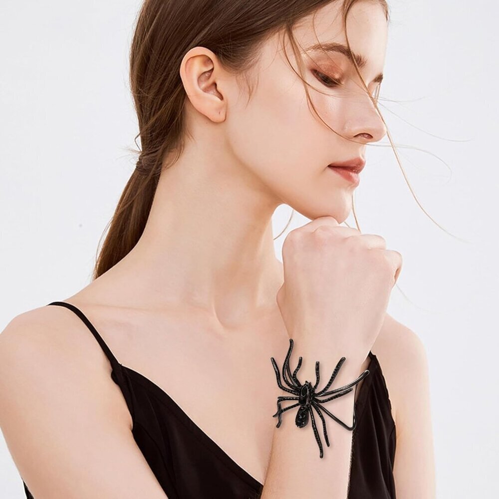 Halloween Jewelry Crystal Rhinestone Spider Cuff Bracelet Adjustable Gothic - Picture 4 of 7
